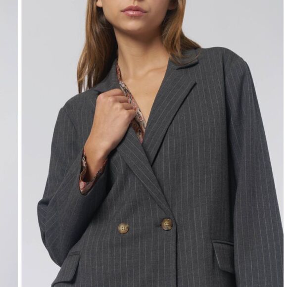 NWT The Great. THE SHLUMPY BLAZER Dark Gray Pinstripe Medium - Picture 3 of 15